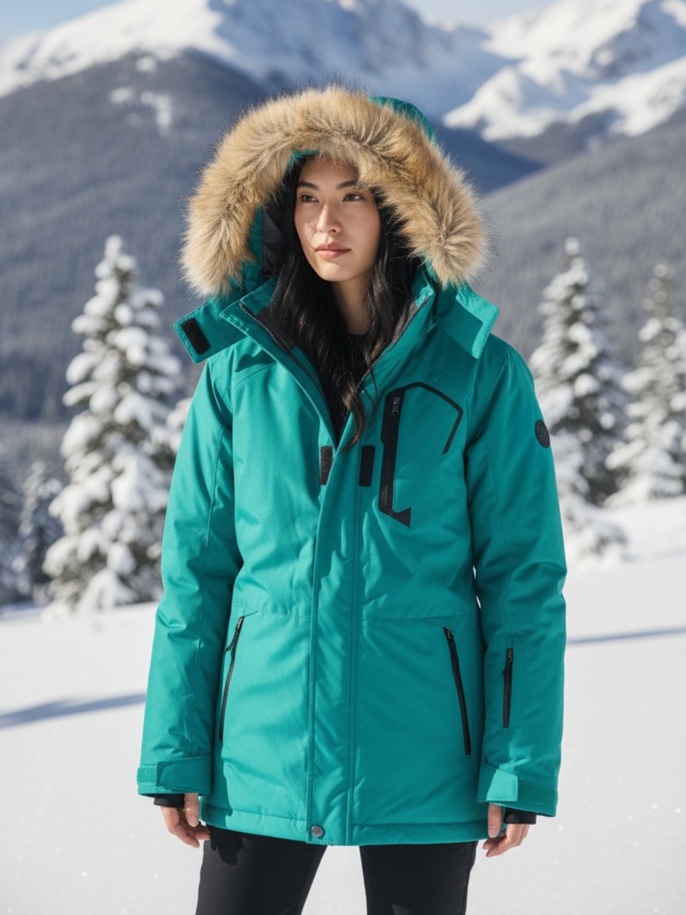 NWT Pursky Women’s Waterproof Ski Jacket Winter Snow Coat Faux Fur Hooded Coat